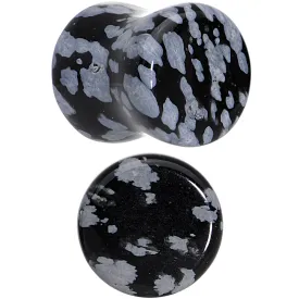 00 Gauge Obsidian Snowflake Natural Stone Saddle Plug Set