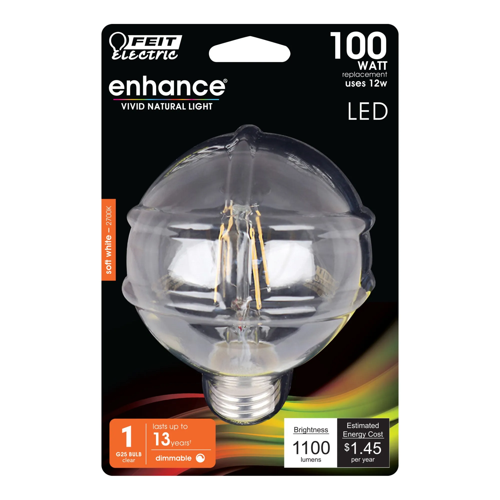 12W (100W Replacement) Soft White (2700K) E26 Base G25 Globe Filament Enhance LED Bulb