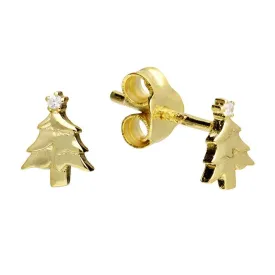 Elegant 14ct Gold Vermeil Christmas Tree Stud Earrings for Festive Wear