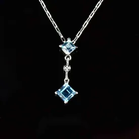 14K White Gold Diamond Blue Topaz Pendant Necklace