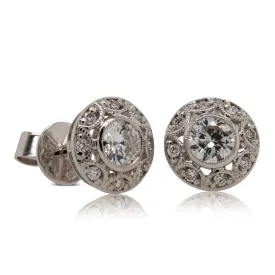 18ct White Gold .75ct Diamond Halo Earrings