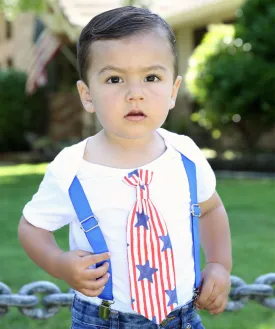 4th of July Outfit Baby Boy  Outfit Patriotic Blue Suspenders and Star Stripe Tie