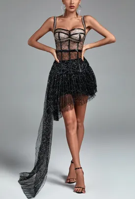 ADELET Strappy Mesh Sequined Draping Corset Gown