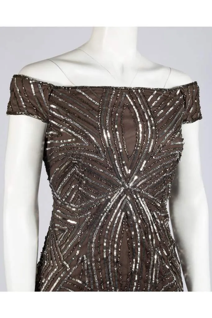 Adrianna Papell - Sequined Off-Shoulder Sheath Dress AP1E201100