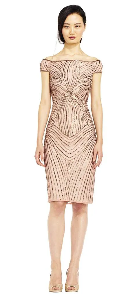 Adrianna Papell - Sequined Off-Shoulder Sheath Dress AP1E201100