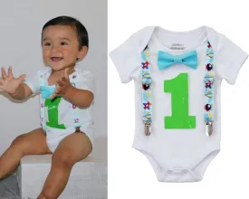 Baby Boys First Birthday Outfit - Airplane Themed Plane Shirt