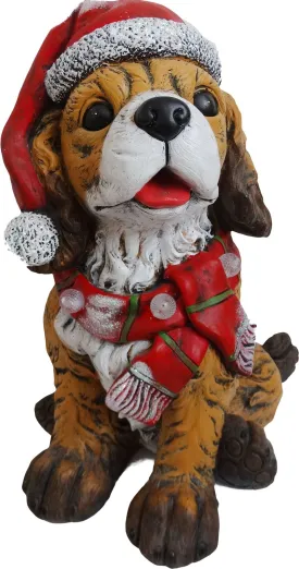 Alpine Corporation - Dog Statuary With Santa Hat And Red Scarf W/3 Led