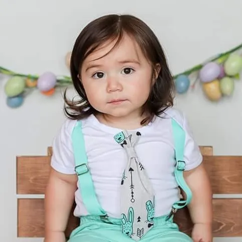 Baby Boy Easter Outfit with Bunny Tie and Mint Suspenders