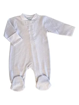 Baby "Grey Checks" Unisex  Zipper Pima Cotton Footie