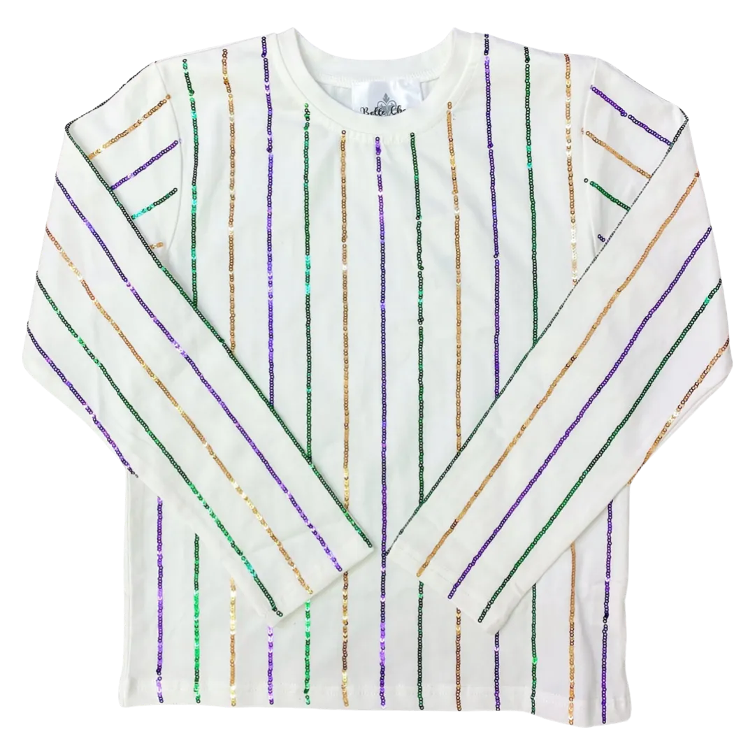 Belle Cher Sequin Top - Mardi Gras Stripe