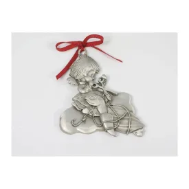 Big Blue Pewter Sea Turtle Angel Christmas Tree Ornament