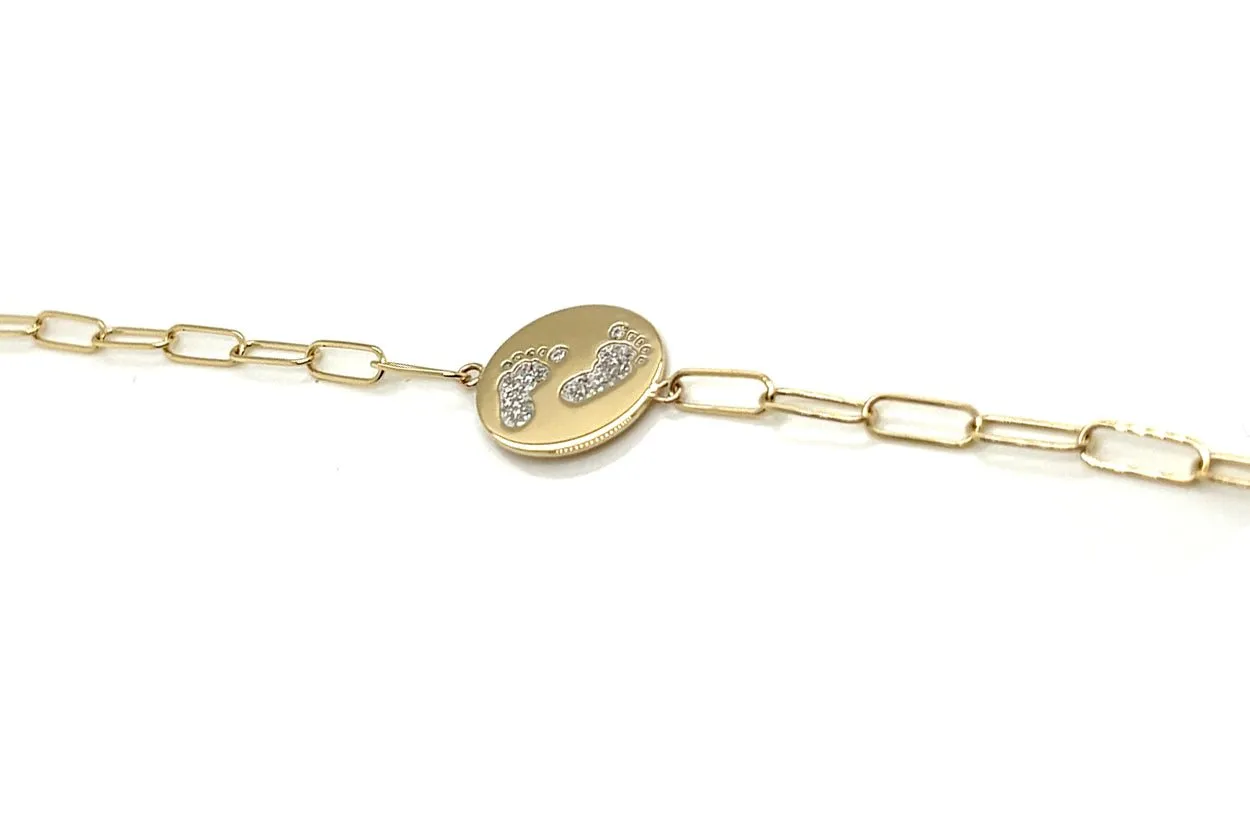 Bracelet 14kt Gold Paper Clip & Diamonds Footprints