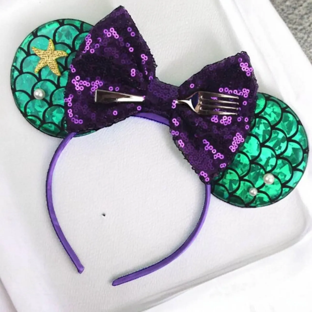 Brand New Sequined Mermaid Minnie Mouse Ears - Little Mermaid Themed