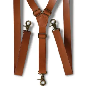 Caramel Hook Faux Leather Suspenders