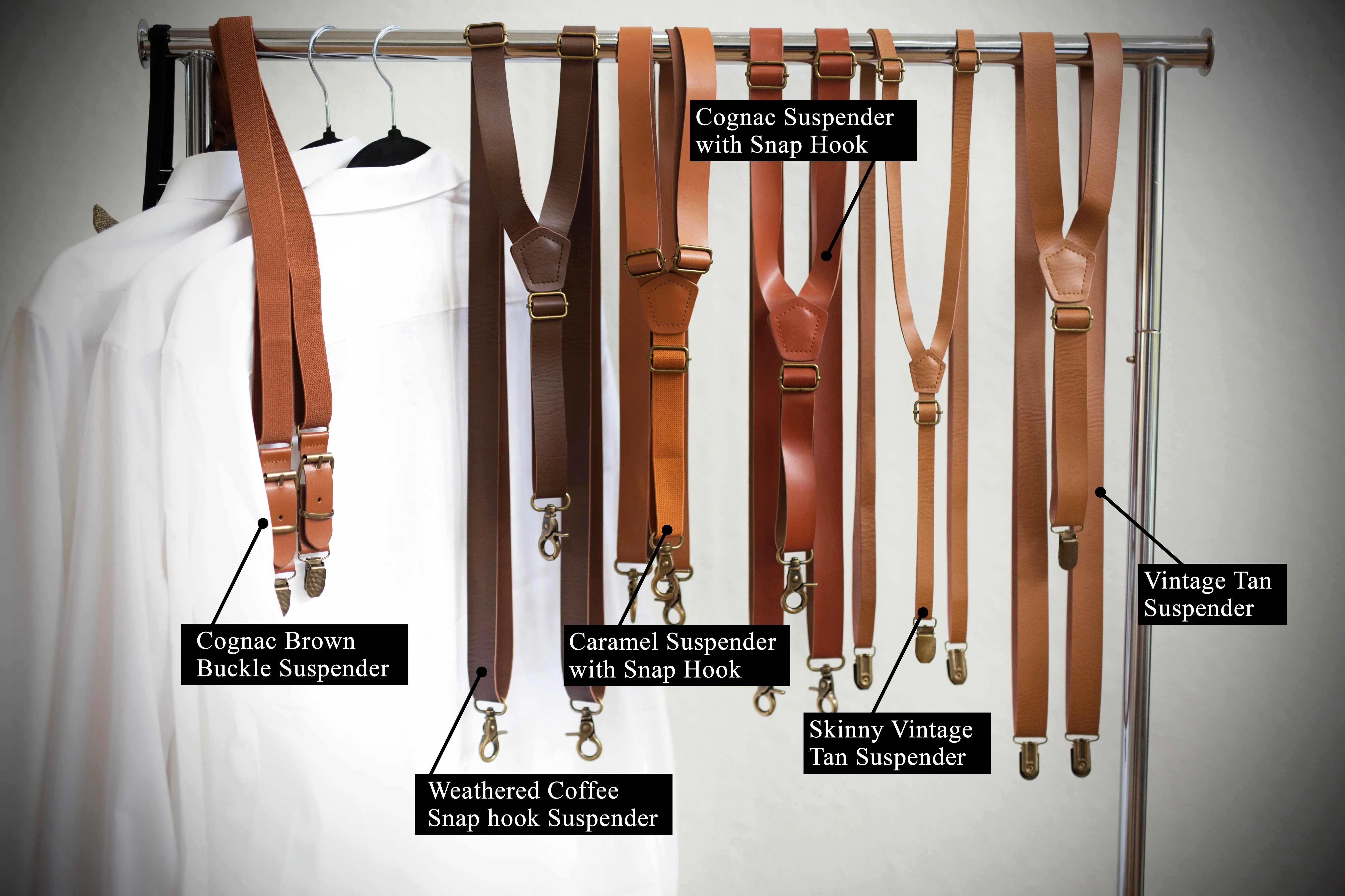 Caramel Hook Faux Leather Suspenders