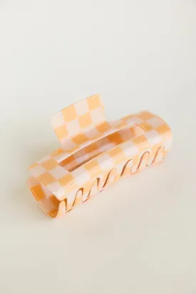 Checkered Rectangle Claw Clip in Peach