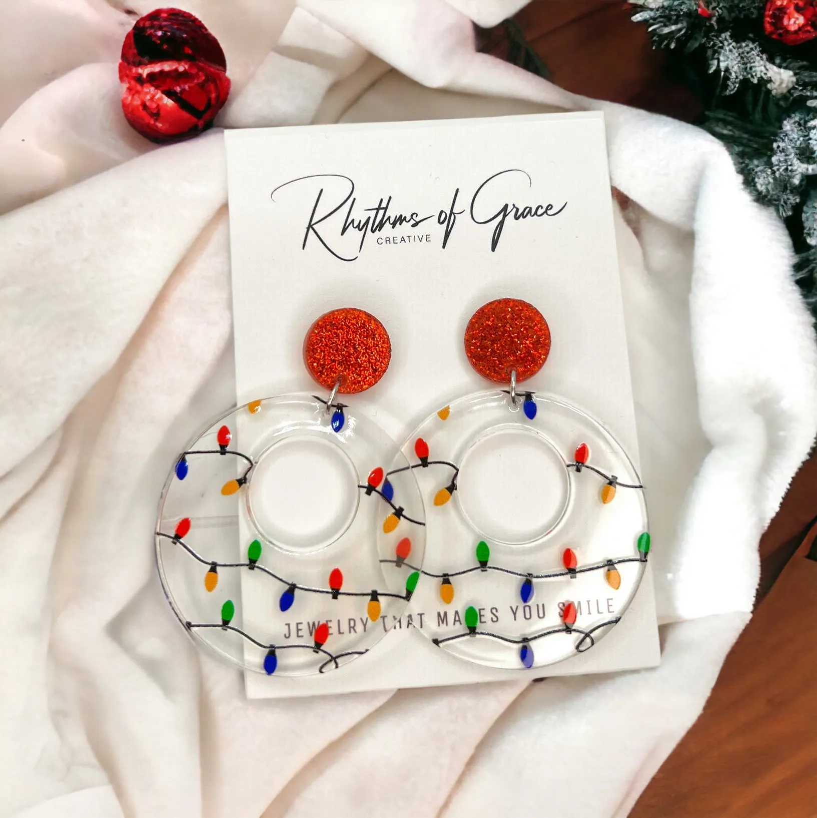 Christmas Earrings - Christmas Lights, Unique Earrings, Christmas Jewelry, Handmade Earrings, Holiday Lights, Secret Santa, Light Bulb