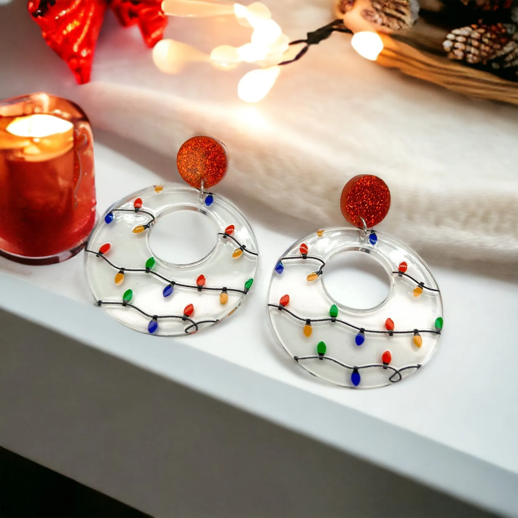 Christmas Earrings - Christmas Lights, Unique Earrings, Christmas Jewelry, Handmade Earrings, Holiday Lights, Secret Santa, Light Bulb