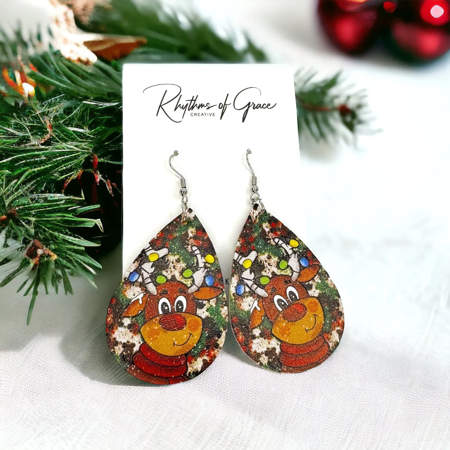 Christmas Earrings - Christmas Tree Earrings, Santa Costume, Christmas Jewelry, Handmade Earrings, Rudolph the Red Nosed Reindeer, Santa Claus