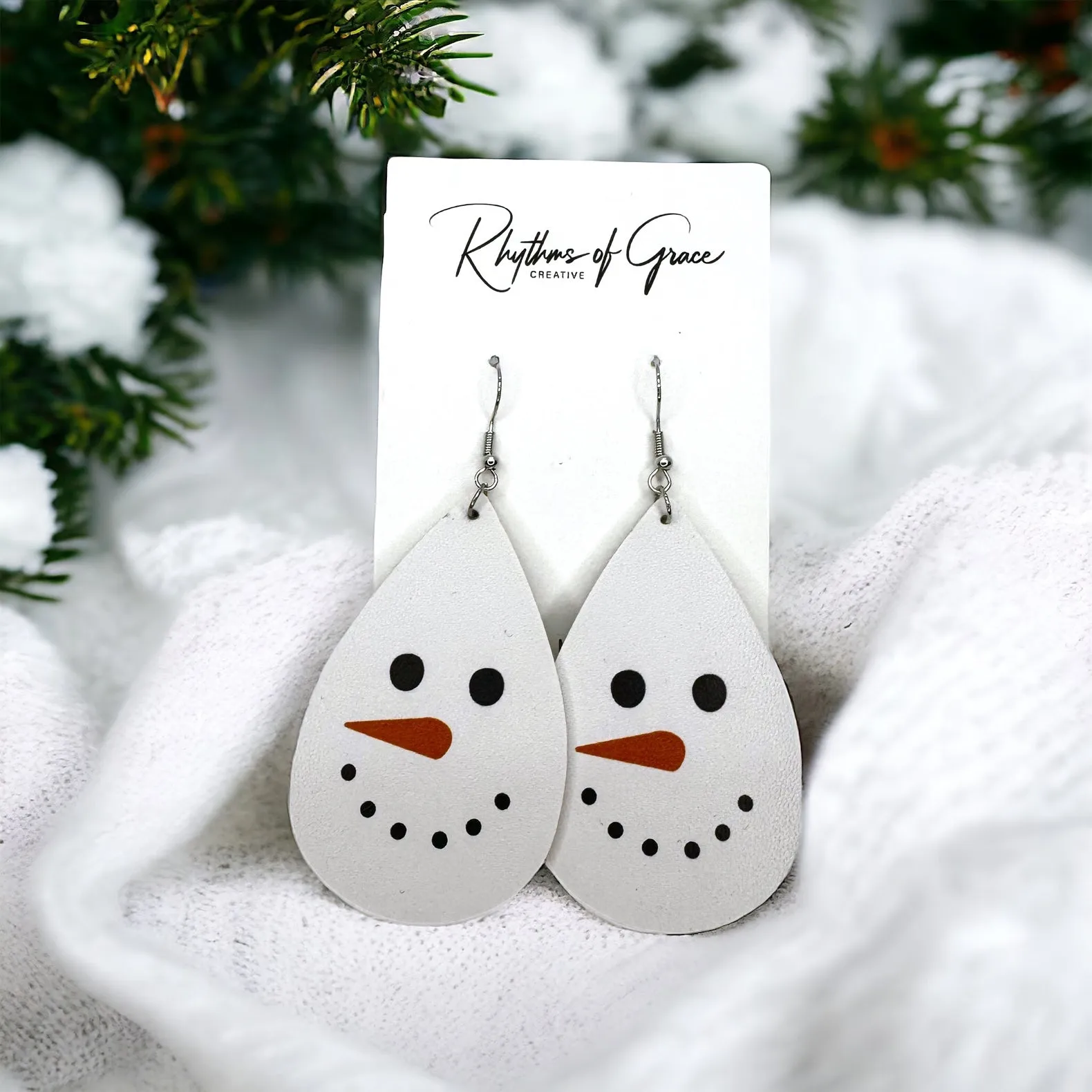 Christmas Earrings - Snowman Earrings, Christmas Jewelry, Handmade Earrings, Frosty the Snowman, Snowflake Earring