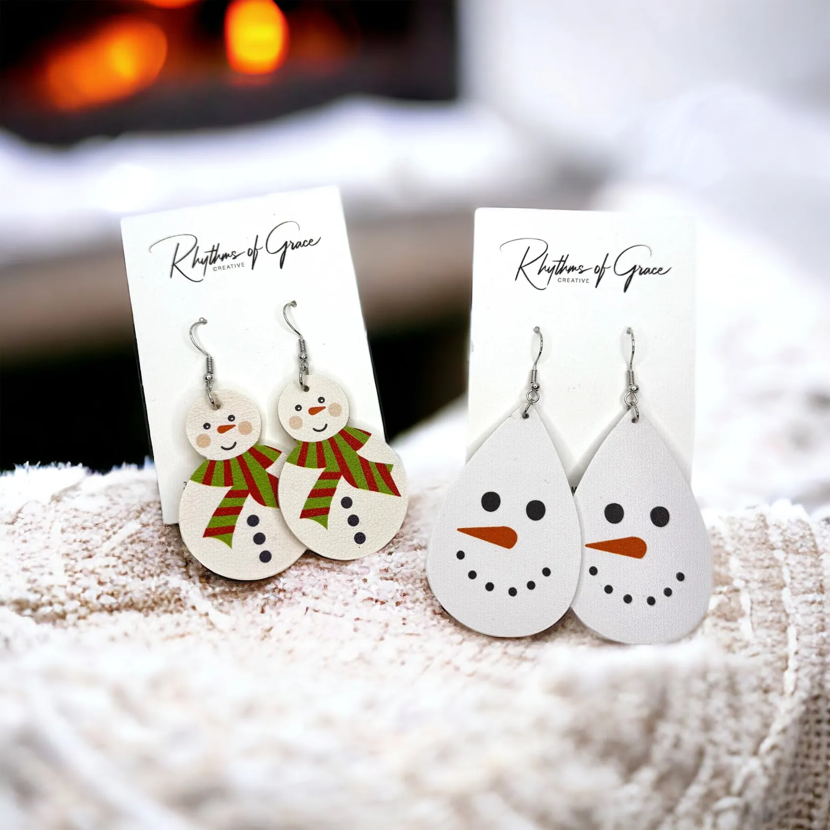 Christmas Earrings - Snowman Earrings, Christmas Jewelry, Handmade Earrings, Frosty the Snowman, Snowflake Earring