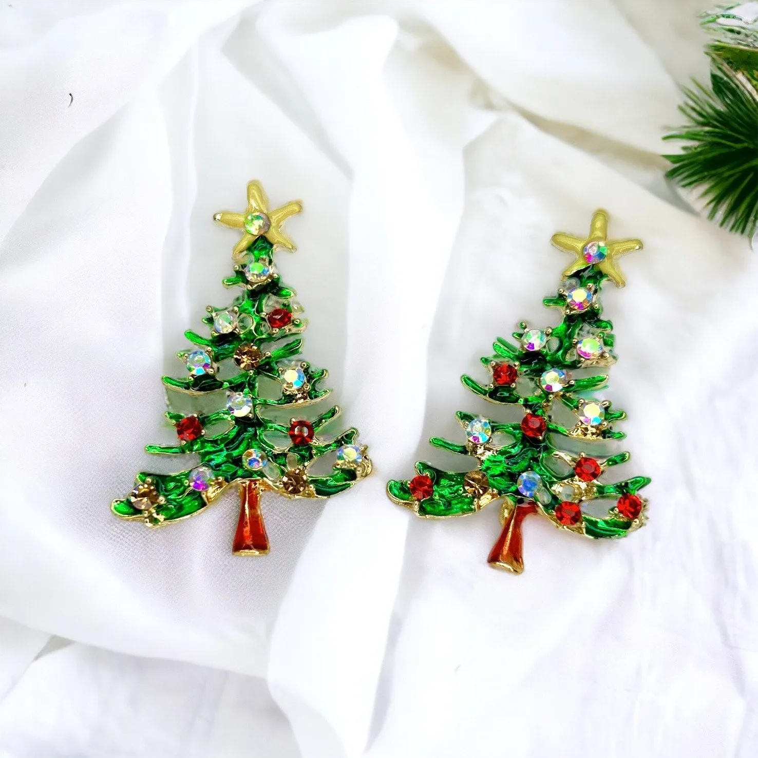 Christmas Tree Earrings, Christmas Rhinestones, Christmas Earrings, Christmas Jewelry, Handmade Earrings, Christmas Tree Studs, Ornaments