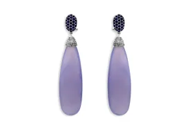 Earrings 18kt Chalcedony Drops with Ceylon Sapphires & Diamonds