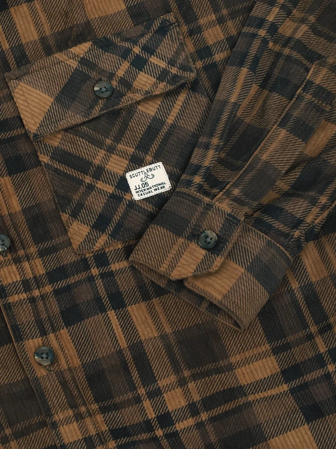 Fabric Corduroy Brown Checkerd Full Sleeve Shirt