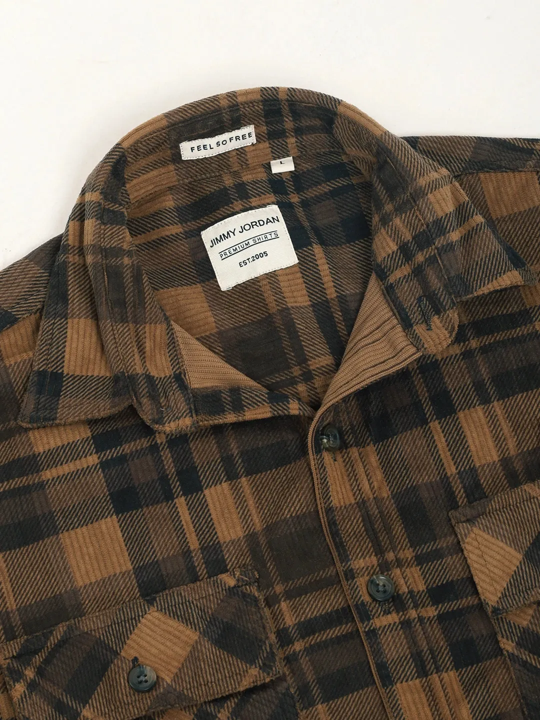 Fabric Corduroy Brown Checkerd Full Sleeve Shirt