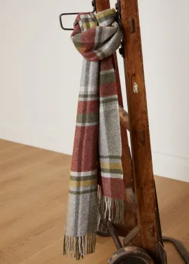 Foxford Rust and Green Tartan Lambswool Scarf