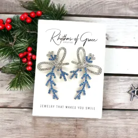 Frozen Earrings, Christmas Bow, Christmas Earrings, Christmas Jewelry, Christmas Rhinestones, Handmade Earrings, Bow Accessories