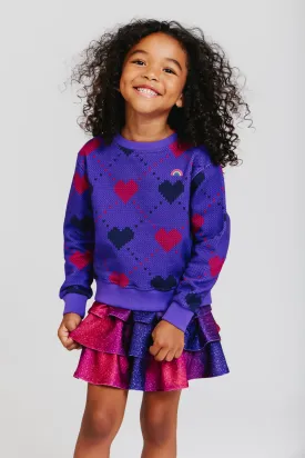 Girls Classic Crewneck in Fair Isle Purple Hearts