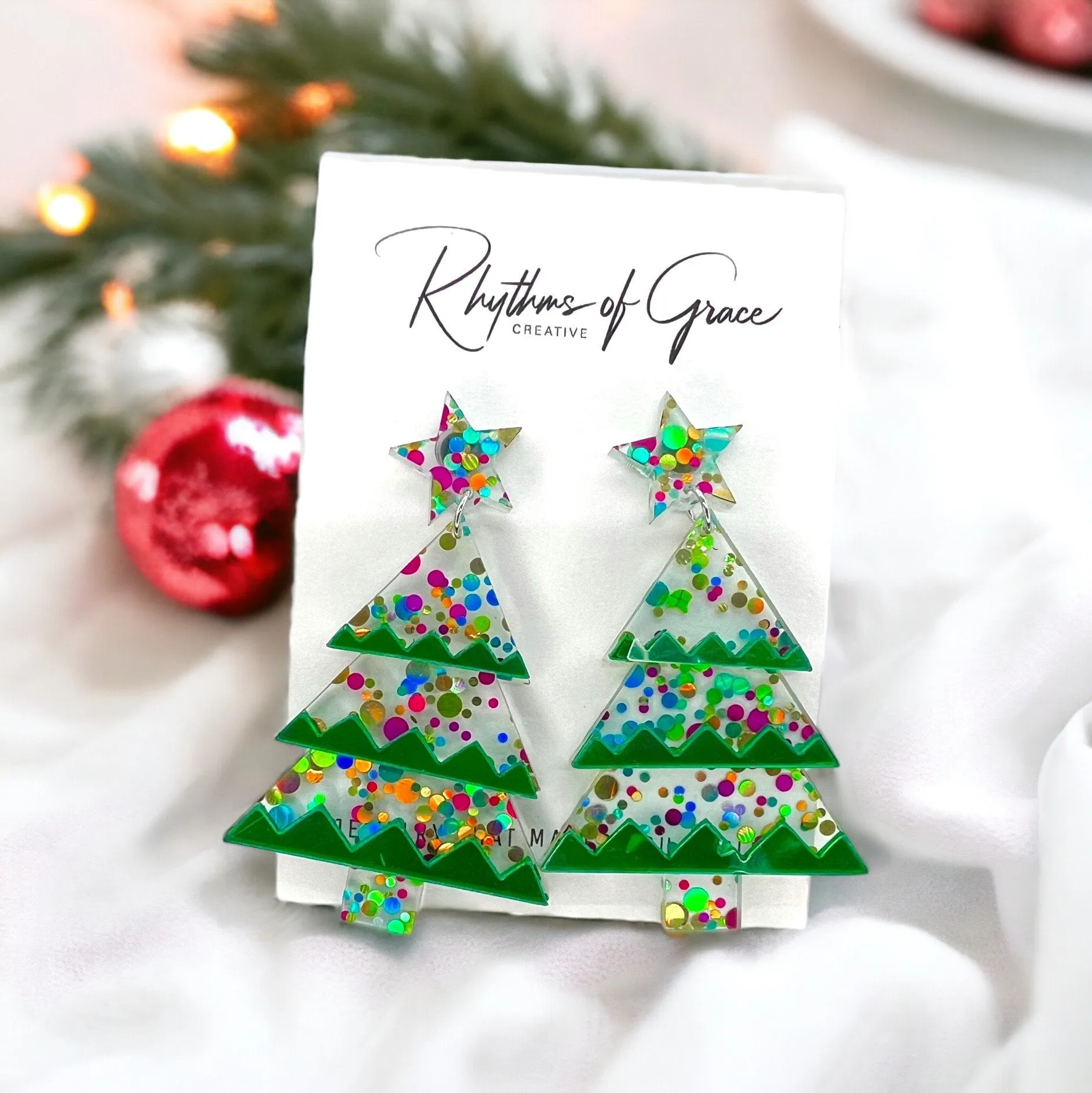 Glitter Christmas Tree Earrings - Christmas Earrings, Glitter Earrings, Christmas Jewelry, Sparkle Queen, Secret Santa, Holiday Earrings