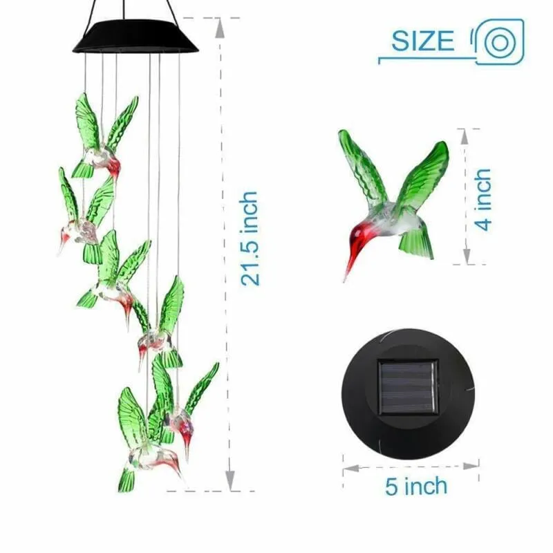 GoodVybe™ Solar LED Hummingbird Wind Chime Lights: Color-Changing Garden Decor