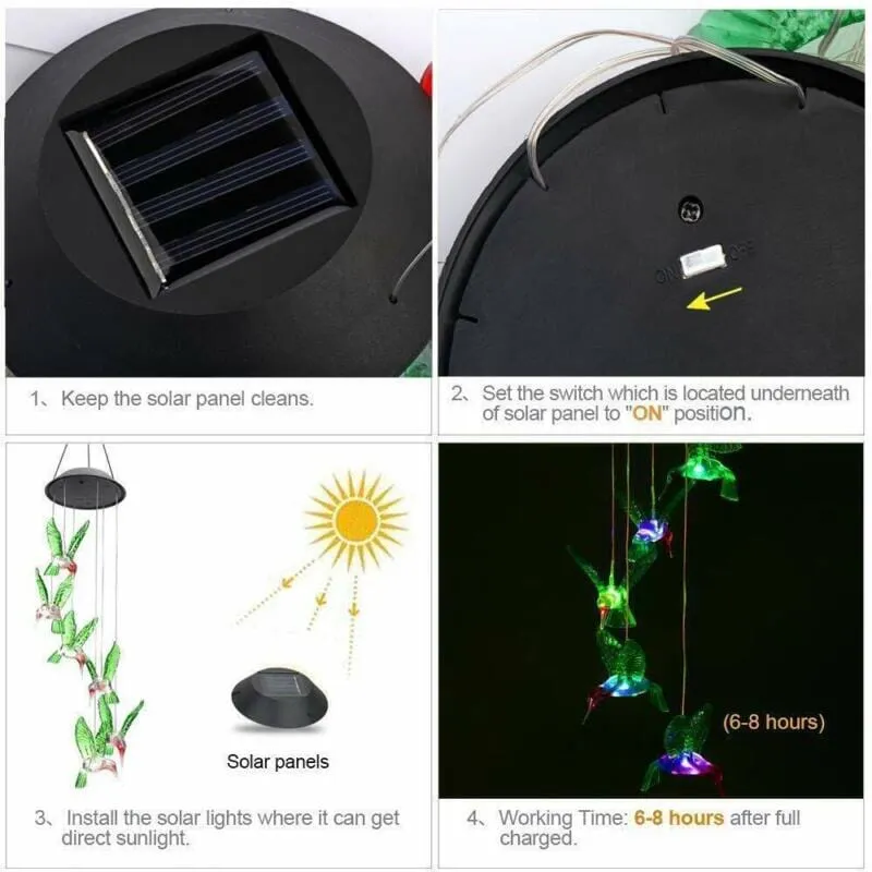 GoodVybe™ Solar LED Hummingbird Wind Chime Lights: Color-Changing Garden Decor