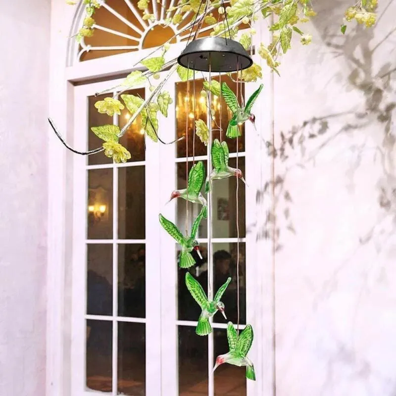 GoodVybe™ Solar LED Hummingbird Wind Chime Lights: Color-Changing Garden Decor