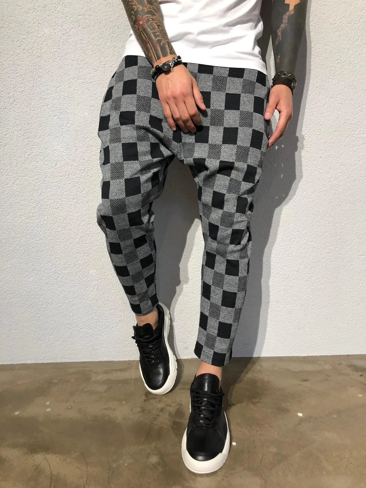 Gray Checkered Jogger Pant B356 Streetwear Jogger Pants