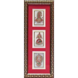 Handcrafted Jewelry Painting, Gold Leaf Meenakari Art, Three Marble Miniature - Wall decor