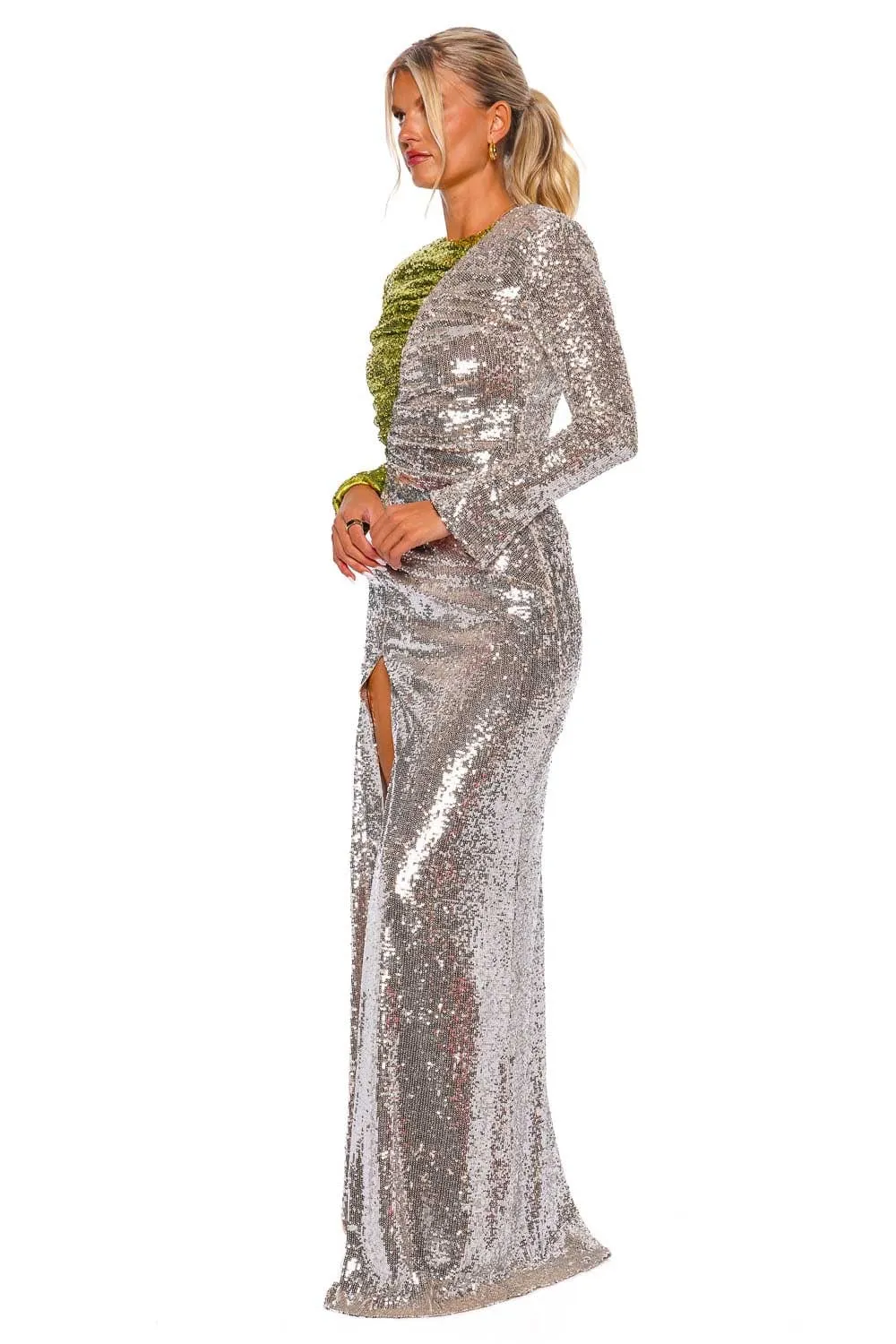 Iman Lime Fusion Sequined Maxi Dress