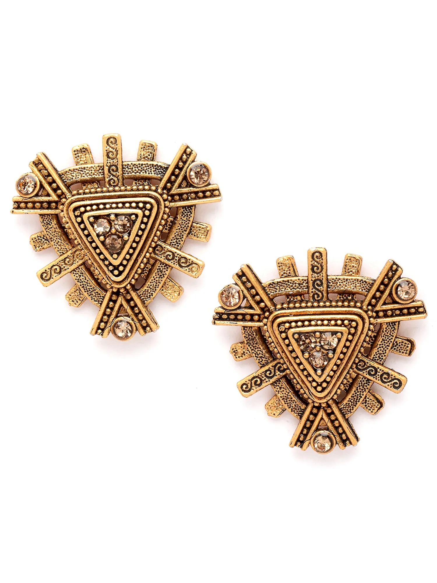 Karatcart Antique Gold Plated Triangular Stud Earrings for Women