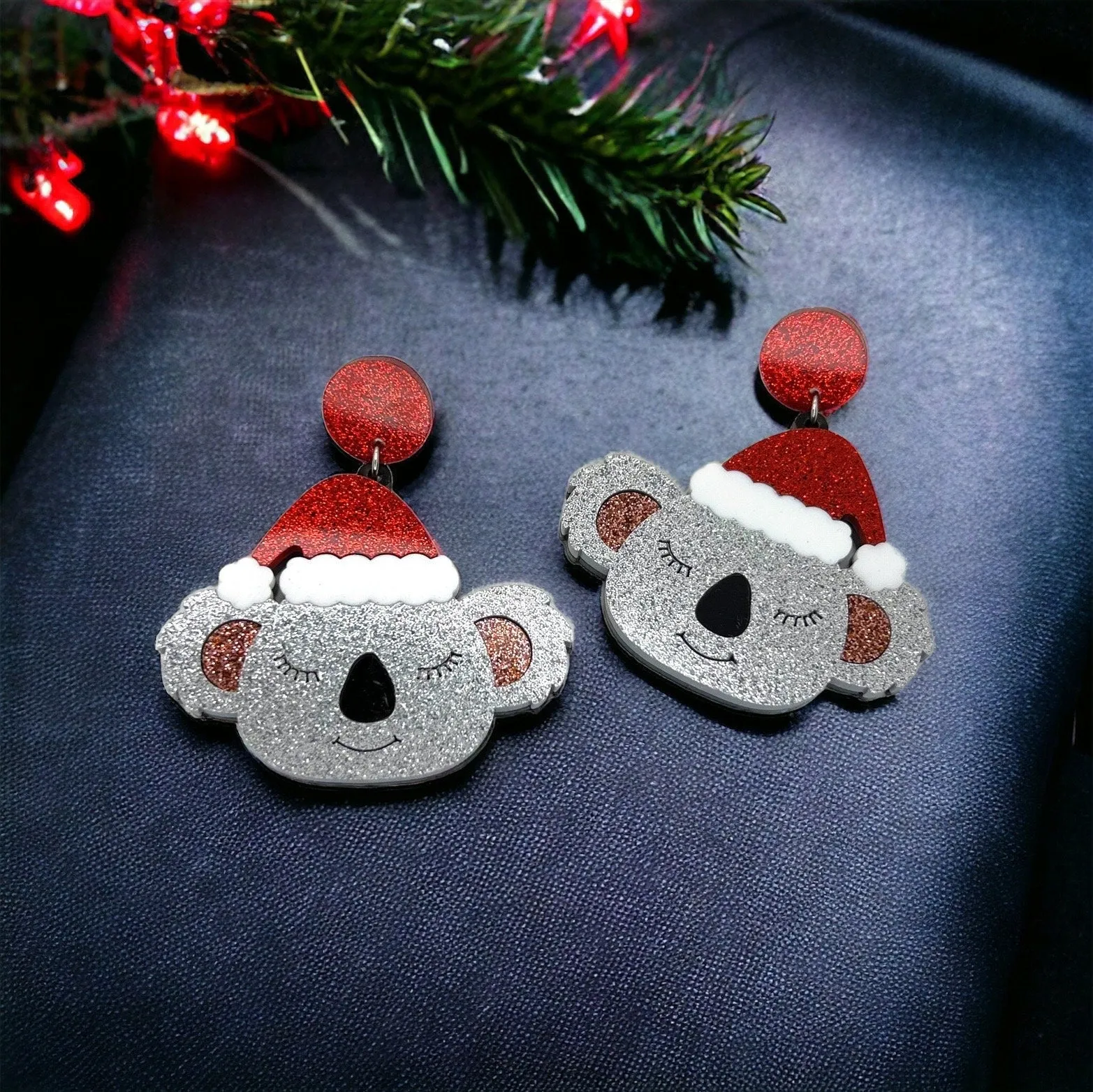 Koala Earrings - Christmas Earrings, Koala Christmas, Christmas Jewelry, Christmas Jewelry, Handmade Earrings, Santa Hat, Koala Santa