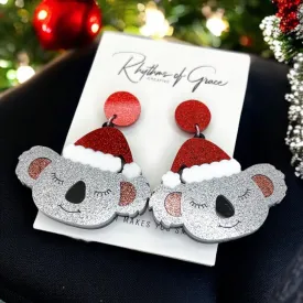 Koala Earrings - Christmas Earrings, Koala Christmas, Christmas Jewelry, Christmas Jewelry, Handmade Earrings, Santa Hat, Koala Santa