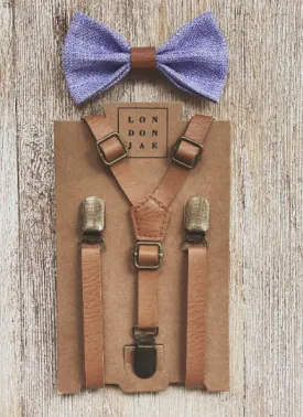 Lavender Bow Tie with Vintage Tan Suspender Set