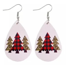 Leather Christmas Tree Drop Earrings