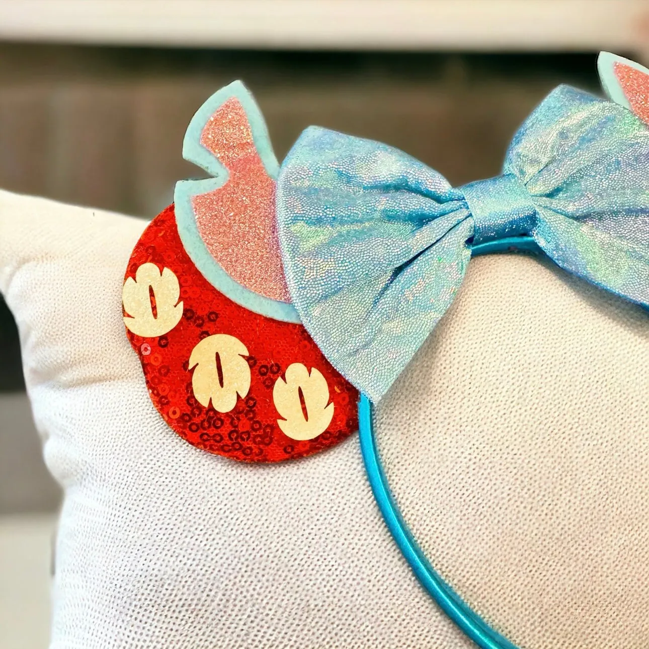 Lilo and Stitch Inspired Sequin Disney Mouse Ears with Glitter Bow - NEW