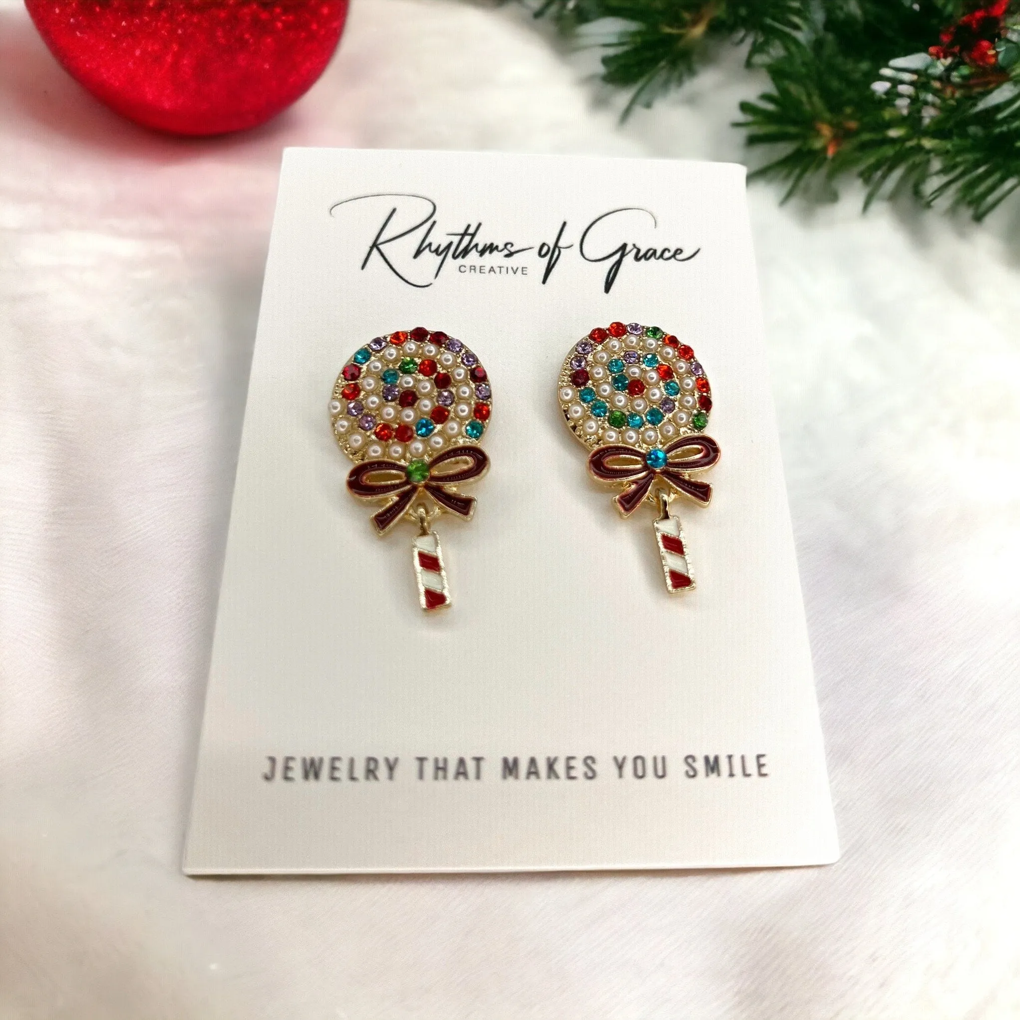 Lollipop Earrings, Christmas Candy, Christmas Earrings, Christmas Jewelry, Christmas Jewelry, Handmade Earrings, Lollipop Jewelry, Lollipops