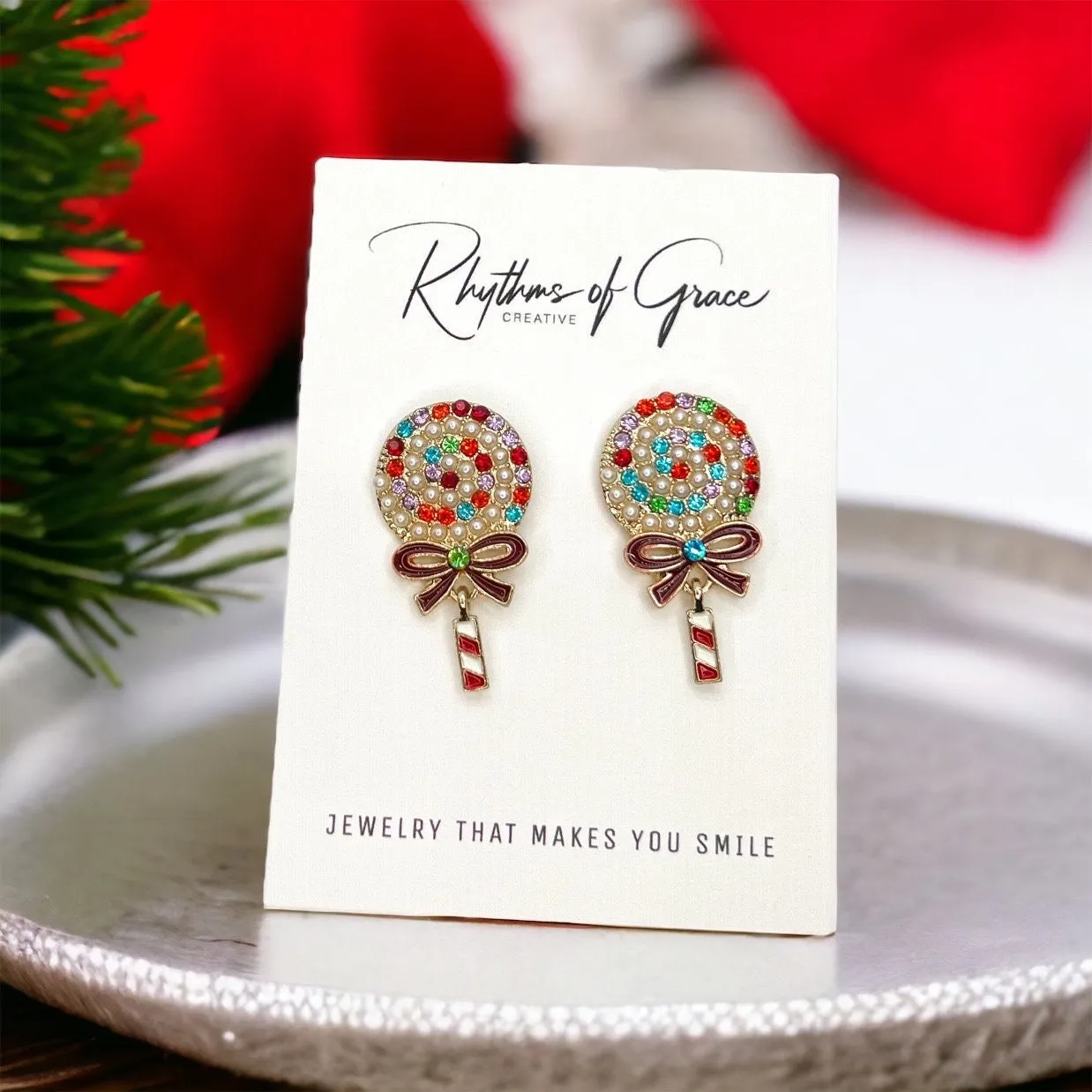 Lollipop Earrings, Christmas Candy, Christmas Earrings, Christmas Jewelry, Christmas Jewelry, Handmade Earrings, Lollipop Jewelry, Lollipops