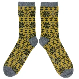 Men's Lime Green Fair Isle Lambswool Ankle Socks