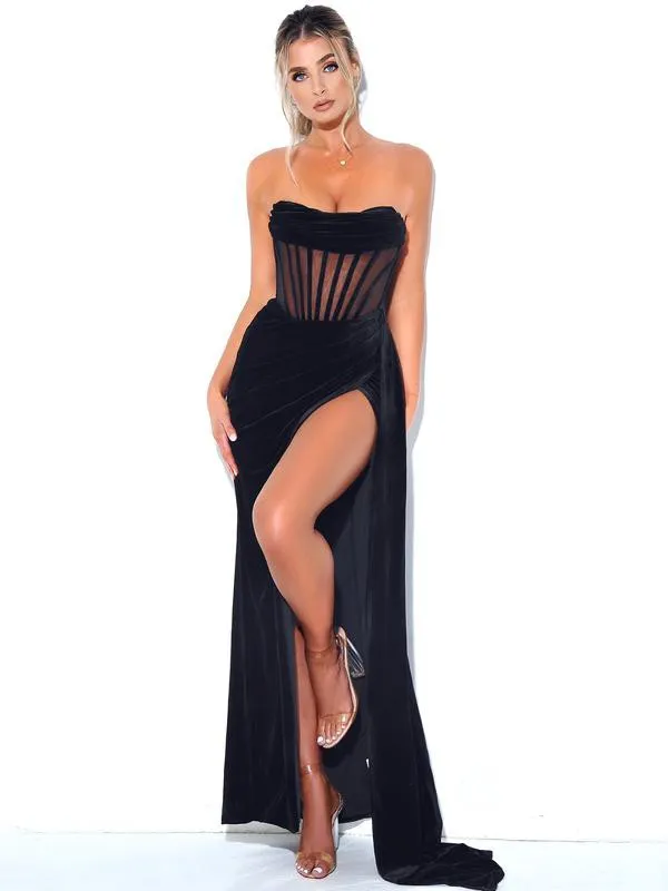 PRIYA VELVET CORSET GOWN - BLACK