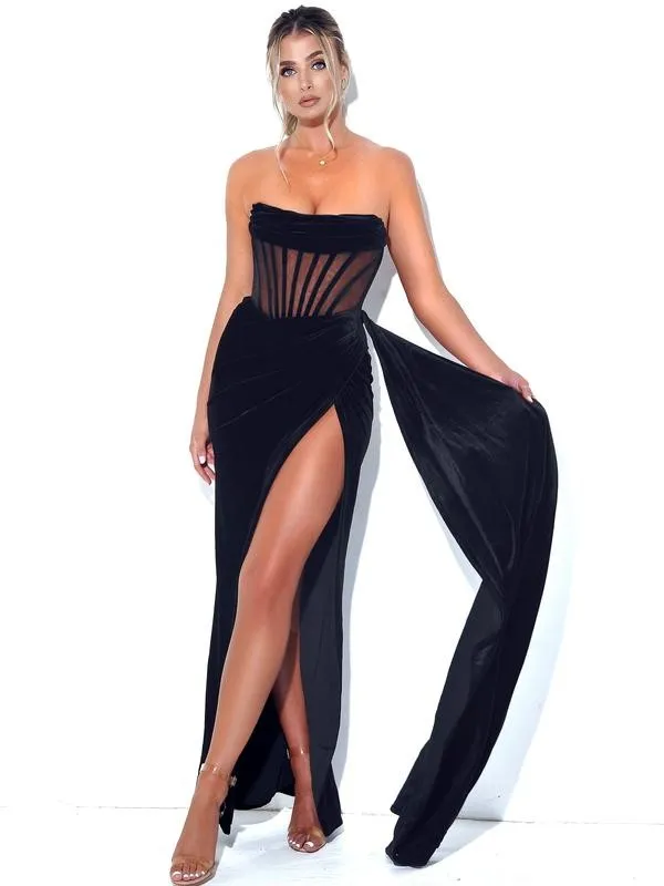 PRIYA VELVET CORSET GOWN - BLACK